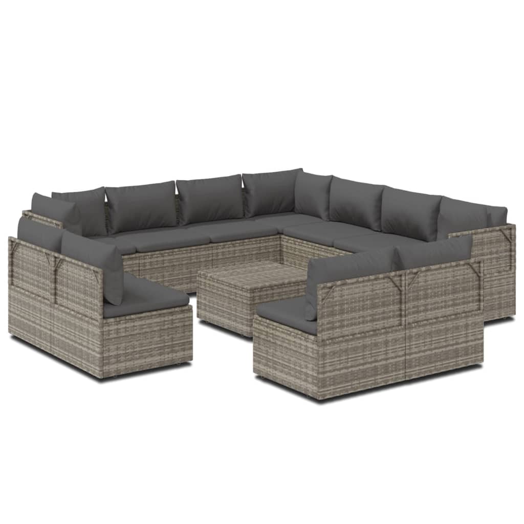Градински лаундж комплект с възглавници 12 части сив полиратан