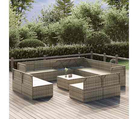 vidaXL Garden Lounge Set Gray PE rattan, powder-coated steel, polyester, PVC