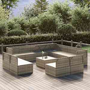 vidaXL Garden Lounge Set Gray PE rattan, powder-coated steel, polyester, PVC