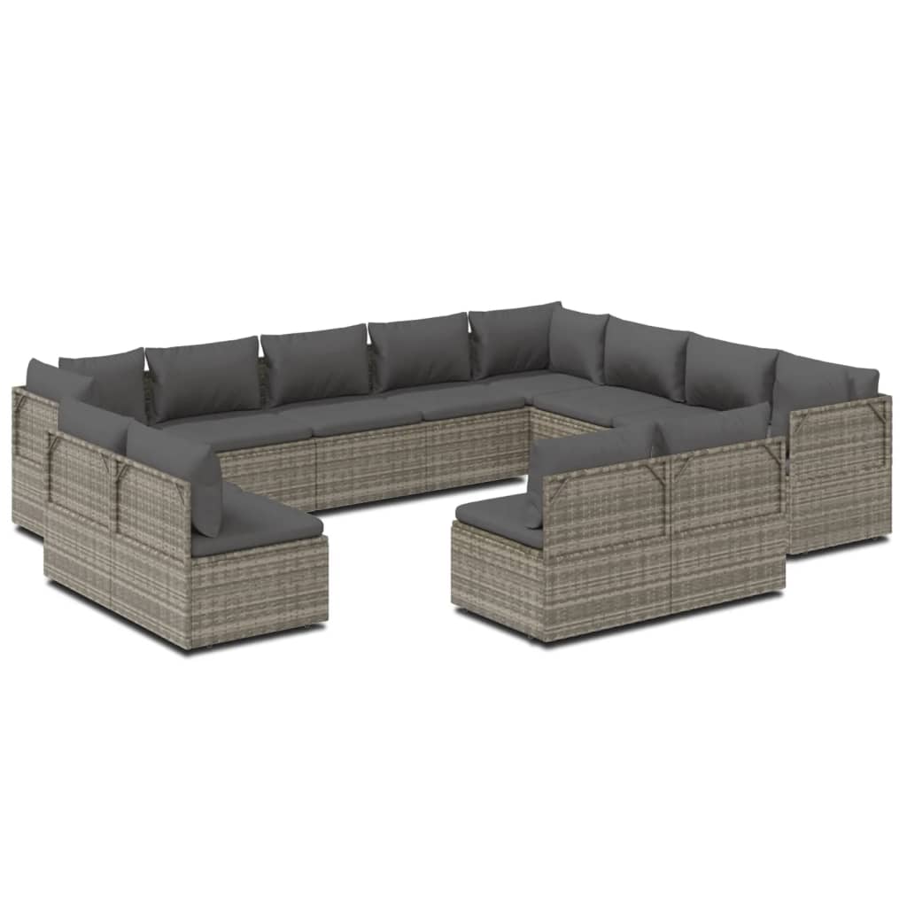 Градински лаундж комплект с възглавници 12 части сив полиратан