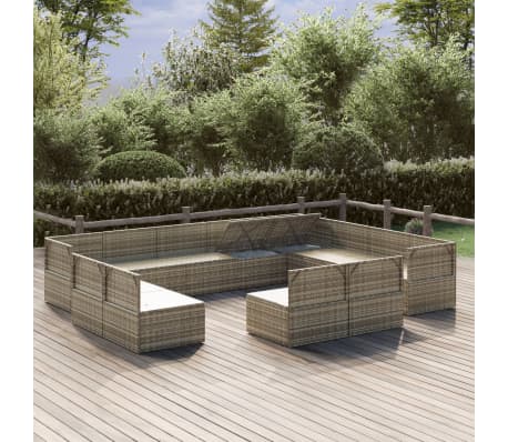 vidaXL Sodo komplektas su pagalvėlėmis, 12 dalių, pilkas, poliratanas