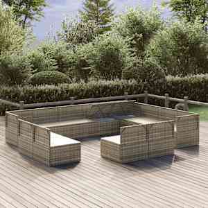 vidaXL Sodo komplektas su pagalvėlėmis, 12 dalių, pilkas, poliratanas