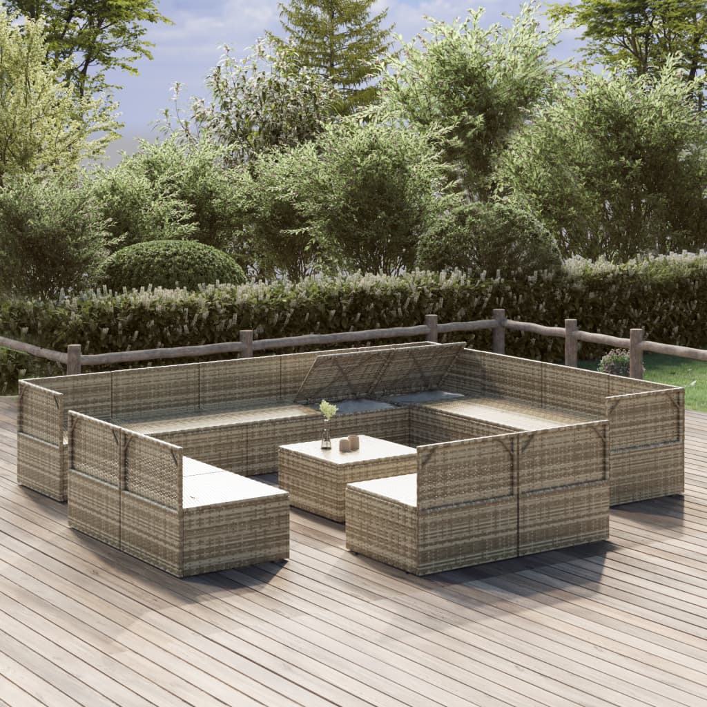 Градински комплект с възглавници 13 части сив полиратан