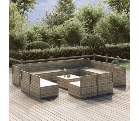 vidaXL Sodo komplektas su pagalvėlėmis, 13 dalių, pilkas, poliratanas