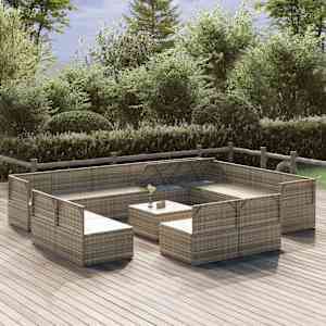 vidaXL Sodo komplektas su pagalvėlėmis, 13 dalių, pilkas, poliratanas