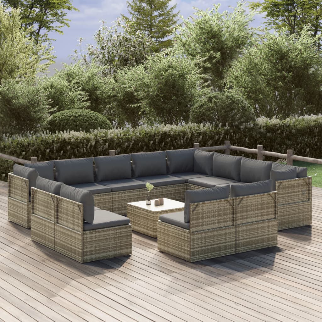 vidaXL Set mobilier de grădină cu perne, 13 piese, gri, poliratan grădină imagine model 2022