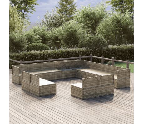 vidaXL Sodo komplektas su pagalvėlėmis, 13 dalių, pilkas, poliratanas