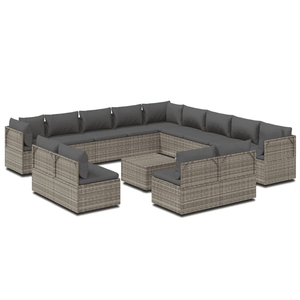 VidaXL Salon De Jardin 14 Pcs Avec Coussins Gris Résine Tressée