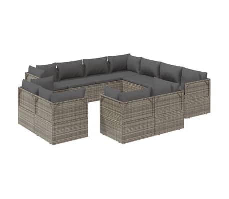 vidaXL Garden Lounge Set Grey PE rattan, powder-coated steel, polyester, PVC