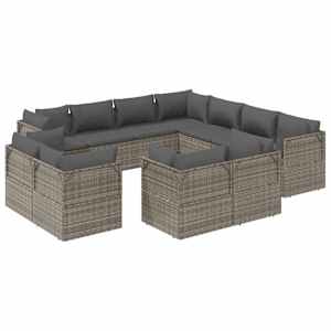 vidaXL Garden Lounge Set Grey PE rattan, powder-coated steel, polyester, PVC