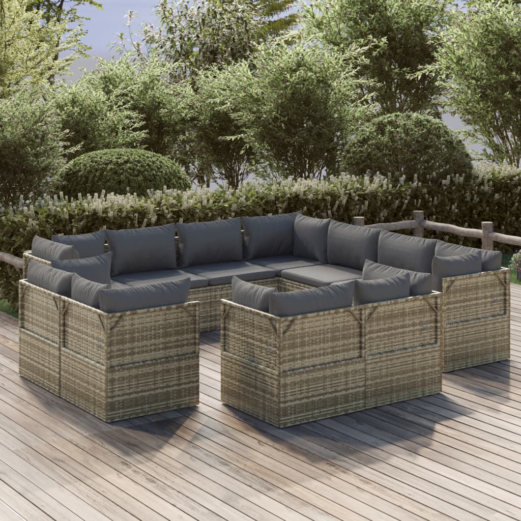 vida XL 11-tlg. Garten-Lounge-Set mit Kissen Grau Poly Rattan
