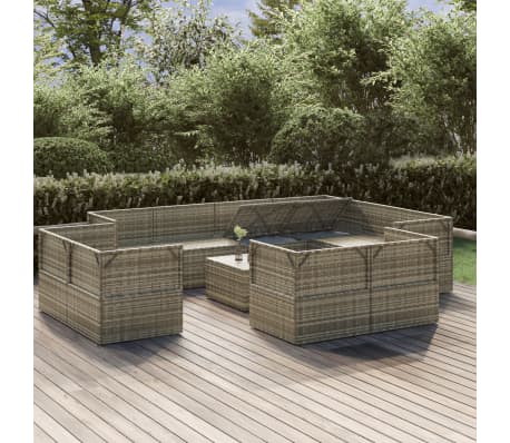 vidaXL Sodo komplektas su pagalvėlėmis, 12 dalių, pilkas, poliratanas