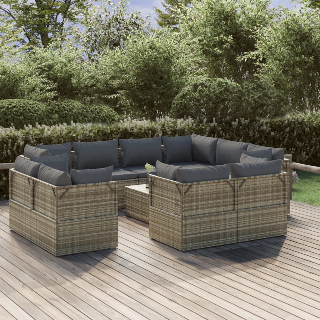 vidaXL Set mobilier de grădină cu perne, 12 piese, gri, poliratan grădină imagine model 2022