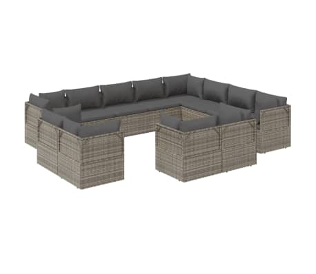 vidaXL Sodo komplektas su pagalvėlėmis, 12 dalių, pilkas, poliratanas