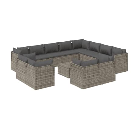 vidaXL Sodo komplektas su pagalvėlėmis, 13 dalių, pilkas, poliratanas