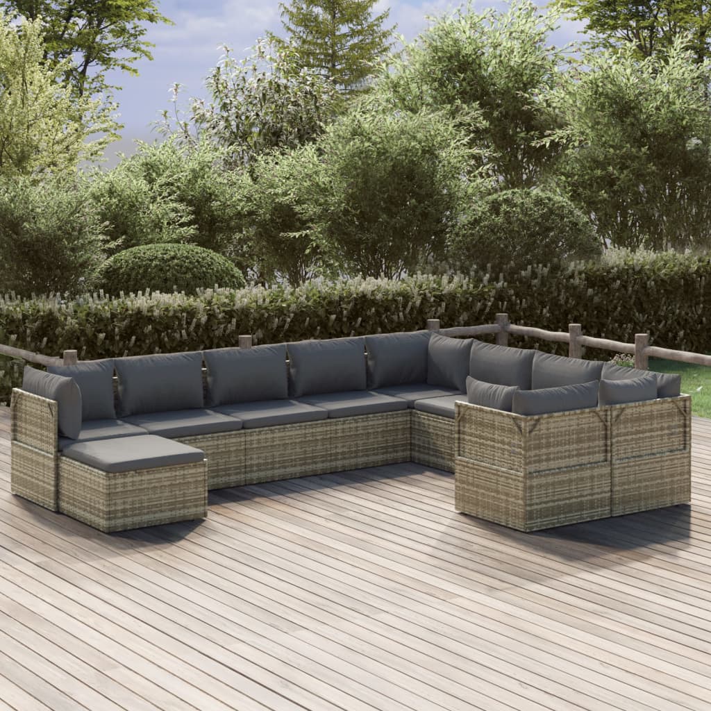 vida XL 10-tlg. Garten-Lounge-Set mit Kissen Grau Poly Rattan
