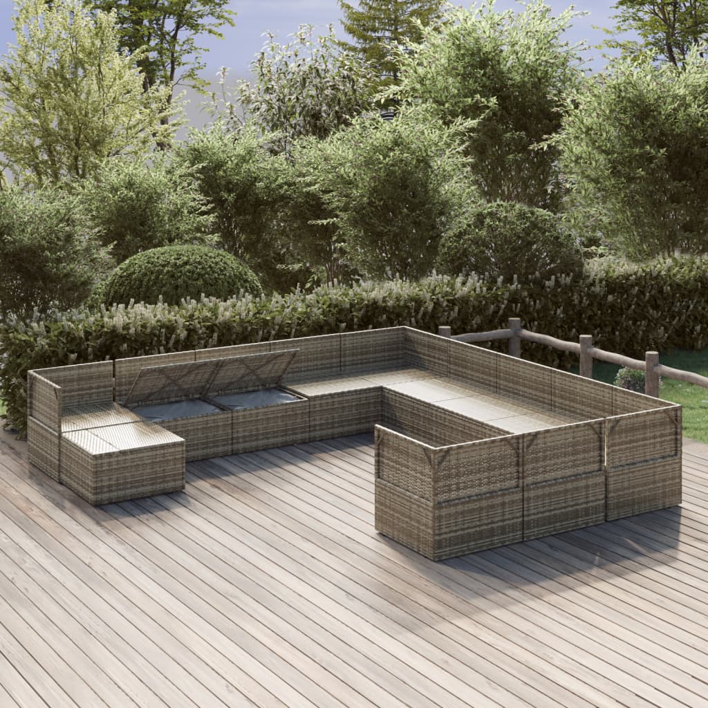 Градински лаундж комплект с възглавници 12 части сив полиратан