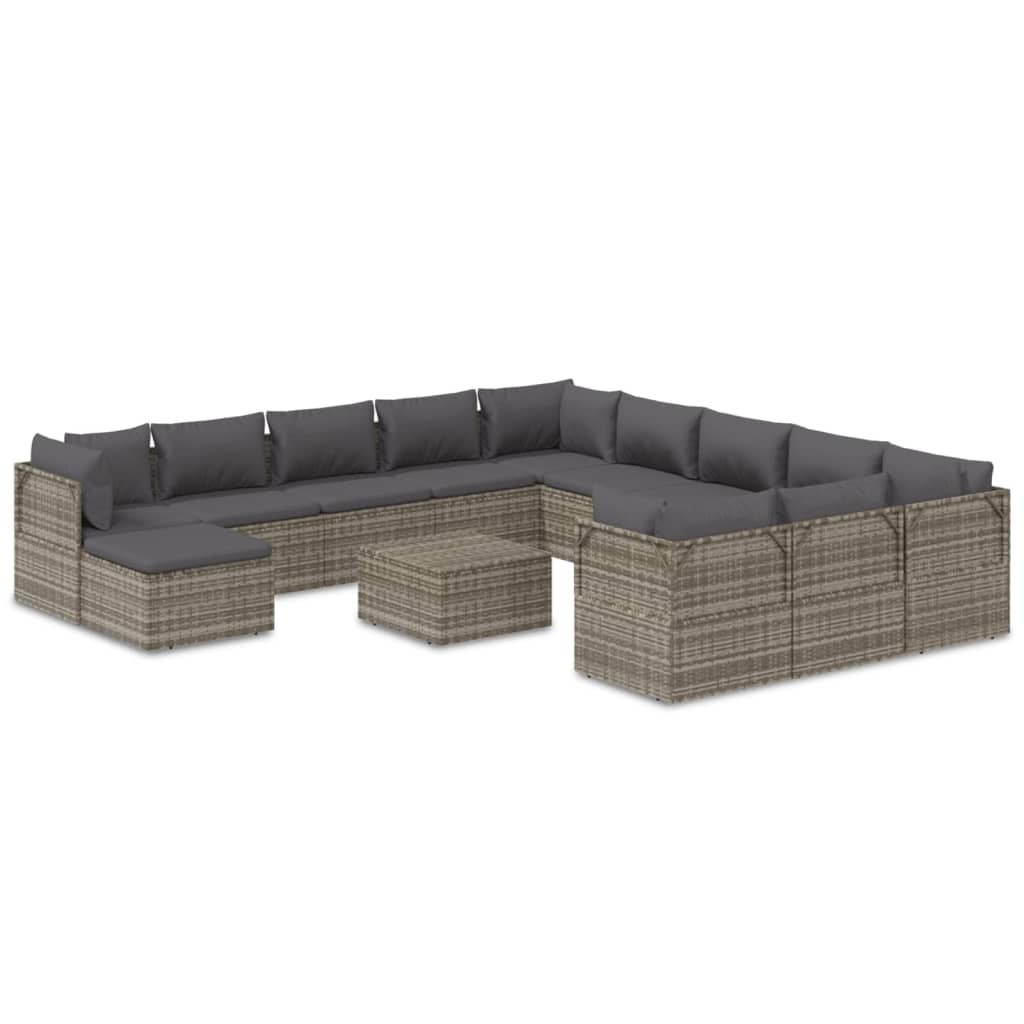 Градински комплект с възглавници 13 части сив полиратан