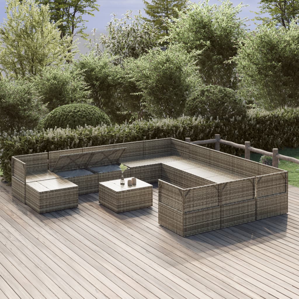 Градински комплект с възглавници 13 части сив полиратан