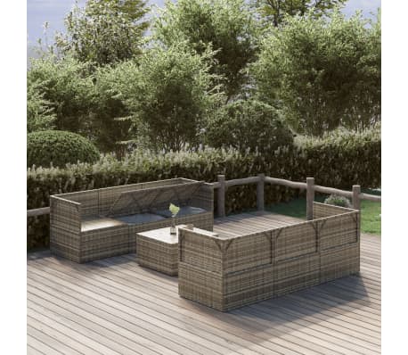 vidaXL Salon de jardin 7 pcs avec coussins Gris Résine tressée