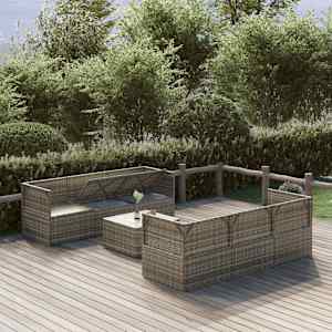 vidaXL Salon de jardin 7 pcs avec coussins Gris Résine tressée