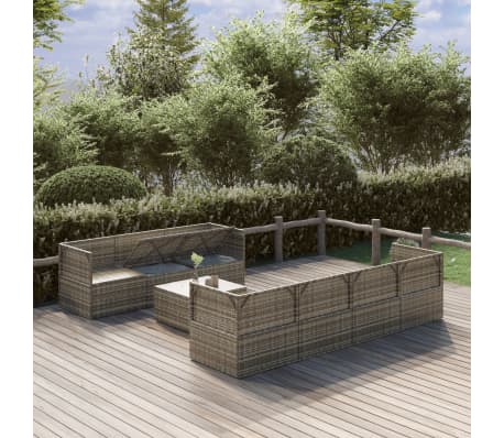 vidaXL Sodo komplektas su pagalvėlėmis, 8 dalių, pilkas, poliratanas