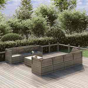 vidaXL Sodo komplektas su pagalvėlėmis, 8 dalių, pilkas, poliratanas