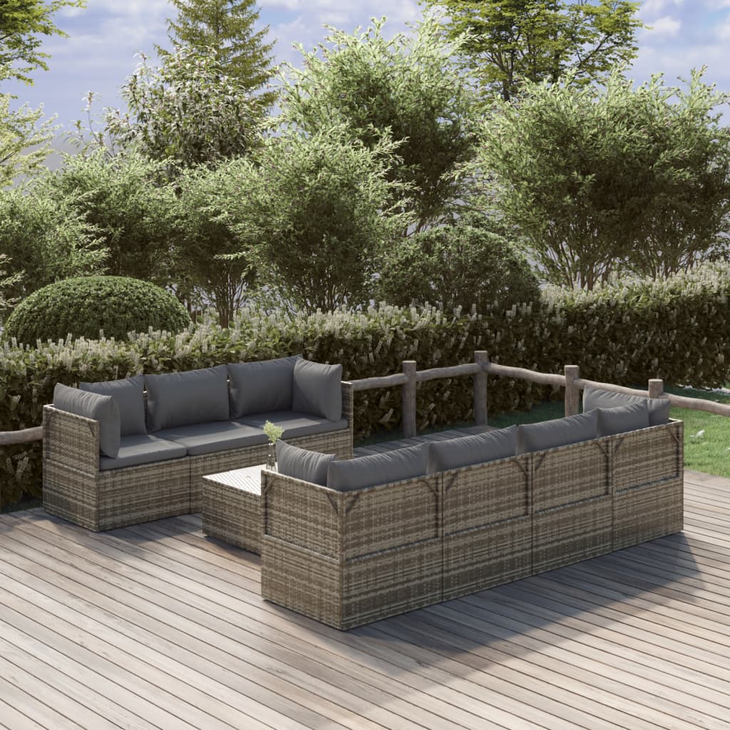 vida XL 8-tlg. Garten-Lounge-Set mit Kissen Grau Poly Rattan
