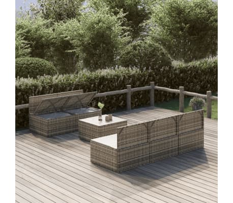vidaXL 6 Piece Garden Lounge Set with Cushions Grey Poly Rattan