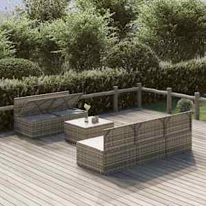 vidaXL 6 Piece Garden Lounge Set with Cushions Grey Poly Rattan