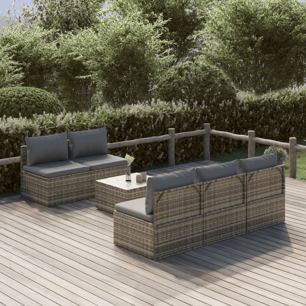 vida XL 6-tlg. Garten-Lounge-Set mit Kissen Grau Poly Rattan