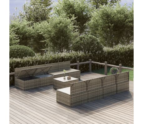 vidaXL Sodo komplektas su pagalvėlėmis, 9 dalių, pilkas, poliratanas