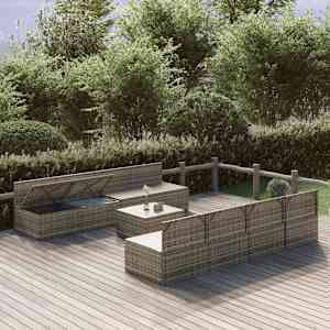 vidaXL Sodo komplektas su pagalvėlėmis, 9 dalių, pilkas, poliratanas