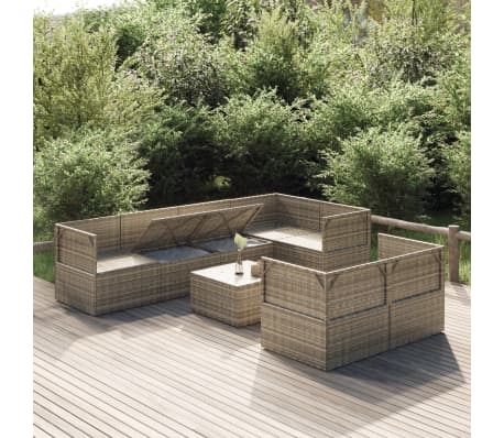 vidaXL 8-delige Loungeset met kussens poly rattan grijs