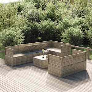 vidaXL 8-delige Loungeset met kussens poly rattan grijs