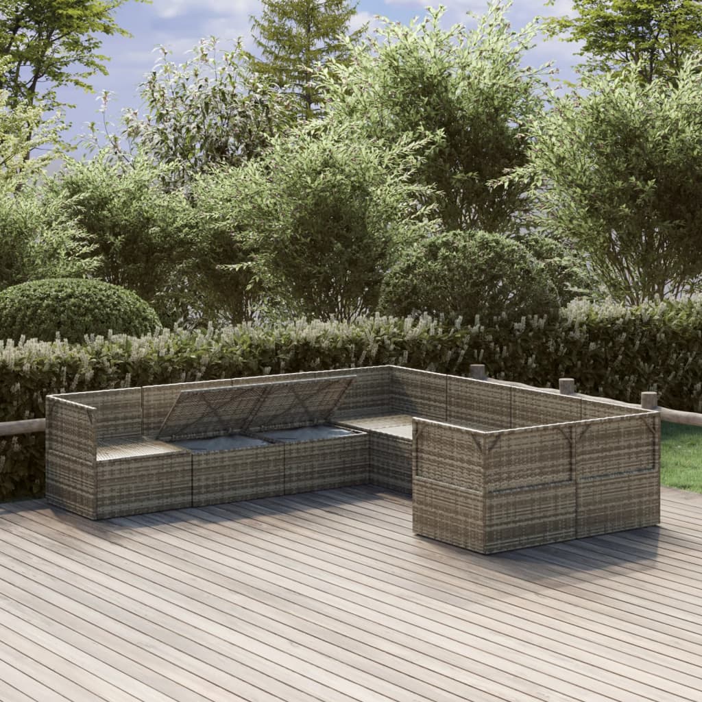 Градински комплект с възглавници, 8 части, полиратан, сив