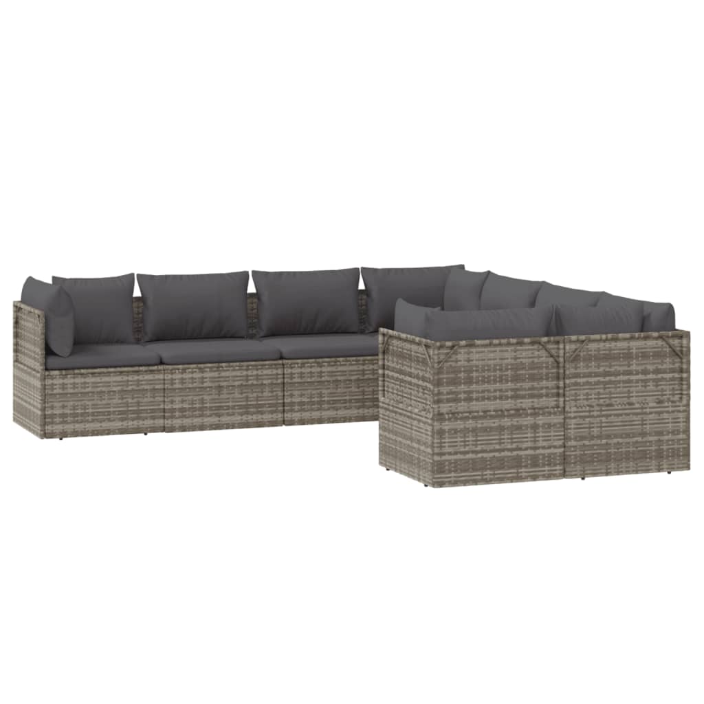 Градински комплект с възглавници, 8 части, полиратан, сив