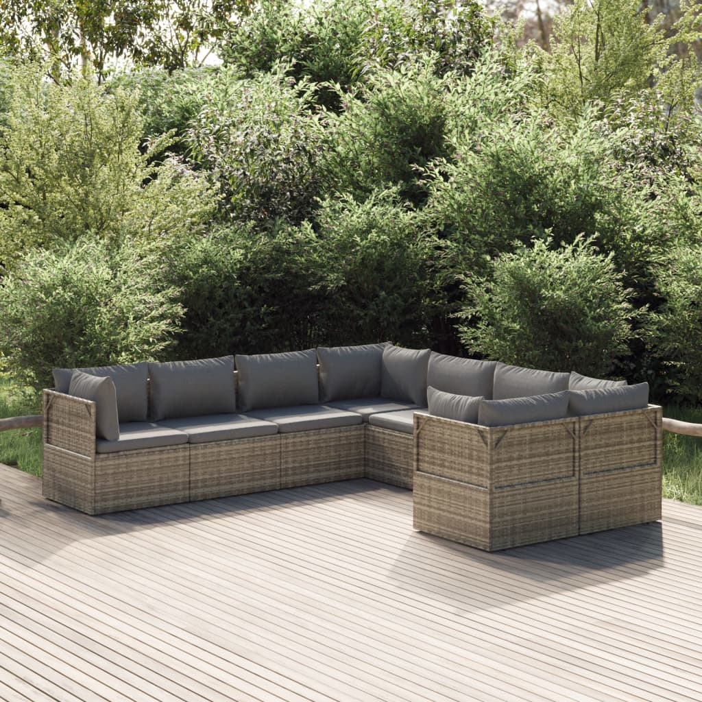vida XL 8-tlg. Garten-Lounge-Set mit Kissen Grau Poly Rattan