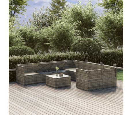 vidaXL Sodo komplektas su pagalvėlėmis, 9 dalių, pilkas, poliratanas