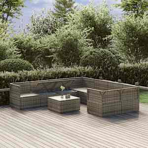 vidaXL Sodo komplektas su pagalvėlėmis, 9 dalių, pilkas, poliratanas