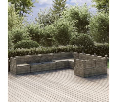 vidaXL Sodo komplektas su pagalvėlėmis, 9 dalių, pilkas, poliratanas