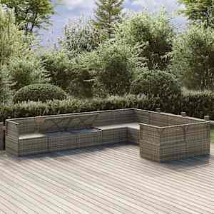 vidaXL Sodo komplektas su pagalvėlėmis, 9 dalių, pilkas, poliratanas