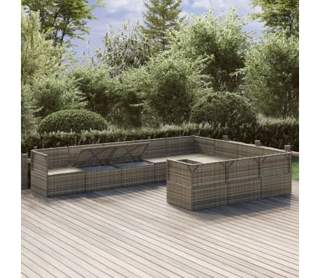 vidaXL 10 Piece Garden Lounge Set with Cushions Grey Poly Rattan