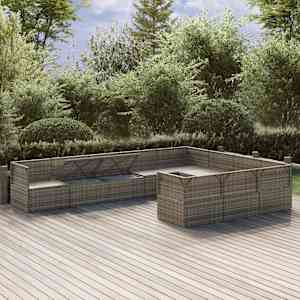 vidaXL 10 Piece Garden Lounge Set with Cushions Grey Poly Rattan