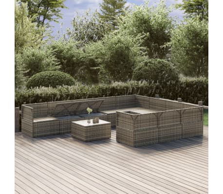 vidaXL Sodo komplektas su pagalvėlėmis, 11 dalių, pilkas, poliratanas