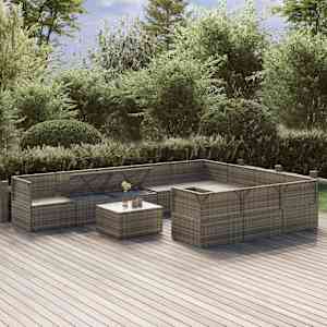 vidaXL Sodo komplektas su pagalvėlėmis, 11 dalių, pilkas, poliratanas