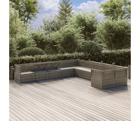 vidaXL 10 Piece Garden Lounge Set with Cushions Grey Poly Rattan