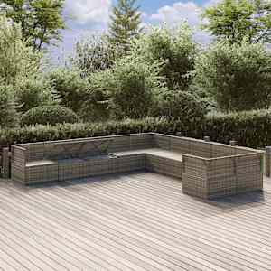 vidaXL 10 Piece Garden Lounge Set with Cushions Grey Poly Rattan