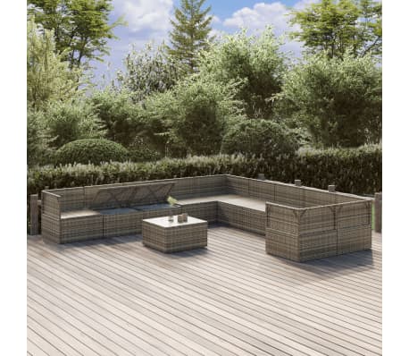 vidaXL Sodo komplektas su pagalvėlėmis, 11 dalių, pilkas, poliratanas