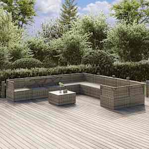 vidaXL Sodo komplektas su pagalvėlėmis, 11 dalių, pilkas, poliratanas